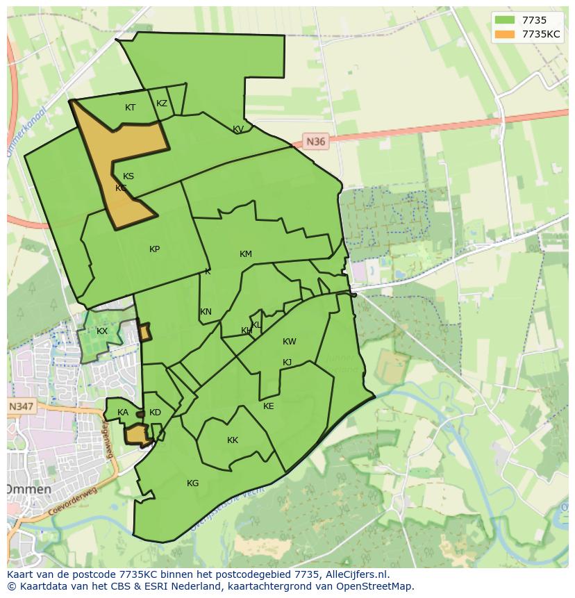 Afbeelding van het postcodegebied 7735 KC op de kaart.