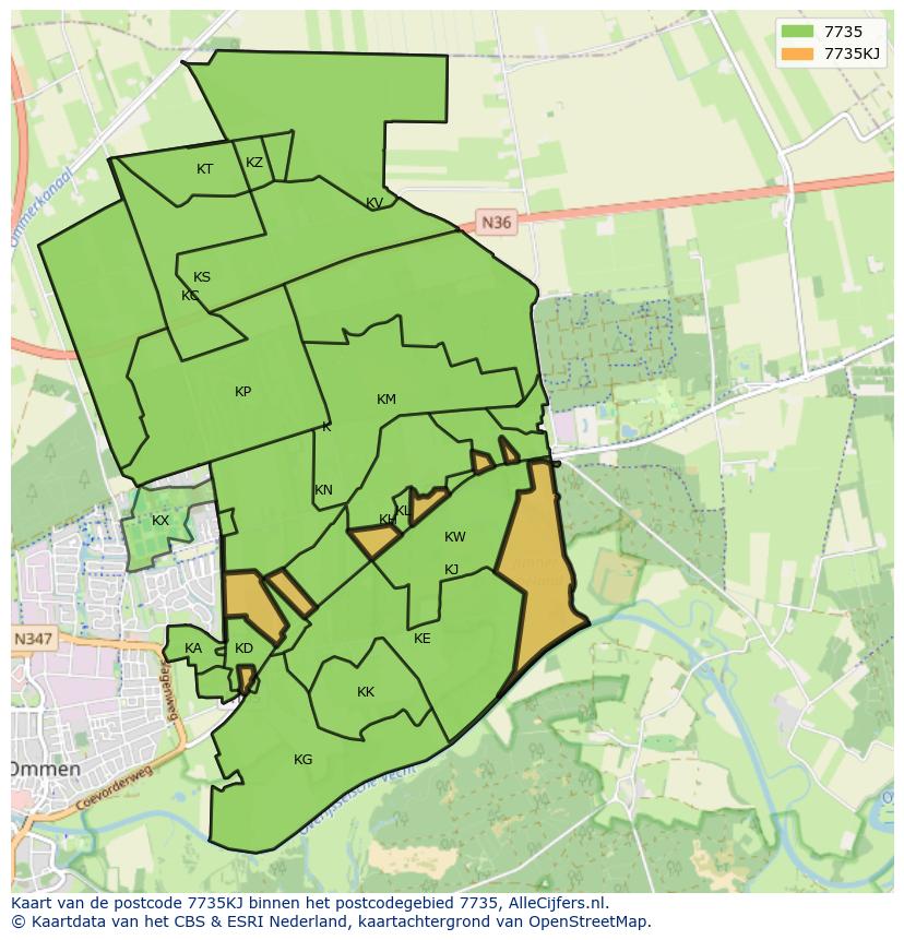 Afbeelding van het postcodegebied 7735 KJ op de kaart.