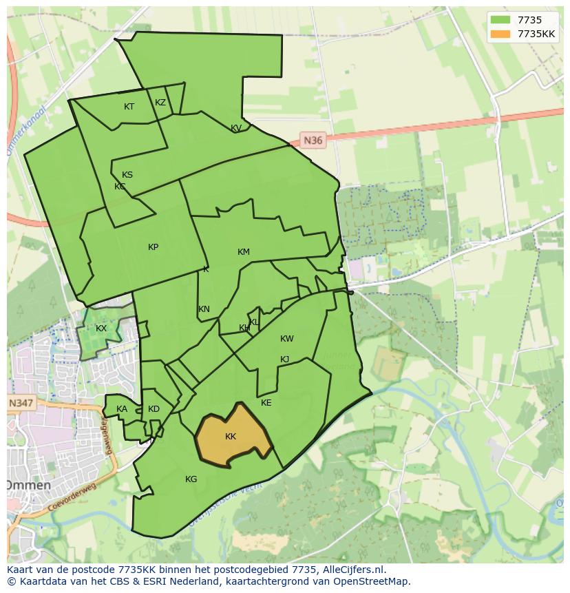 Afbeelding van het postcodegebied 7735 KK op de kaart.