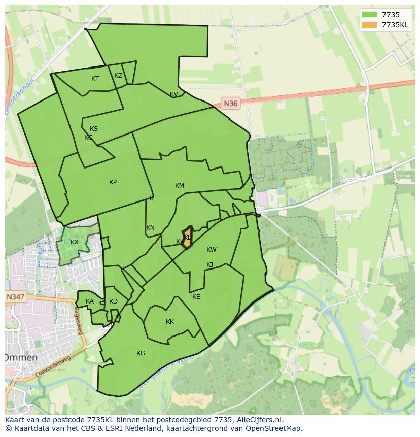 Afbeelding van het postcodegebied 7735 KL op de kaart.