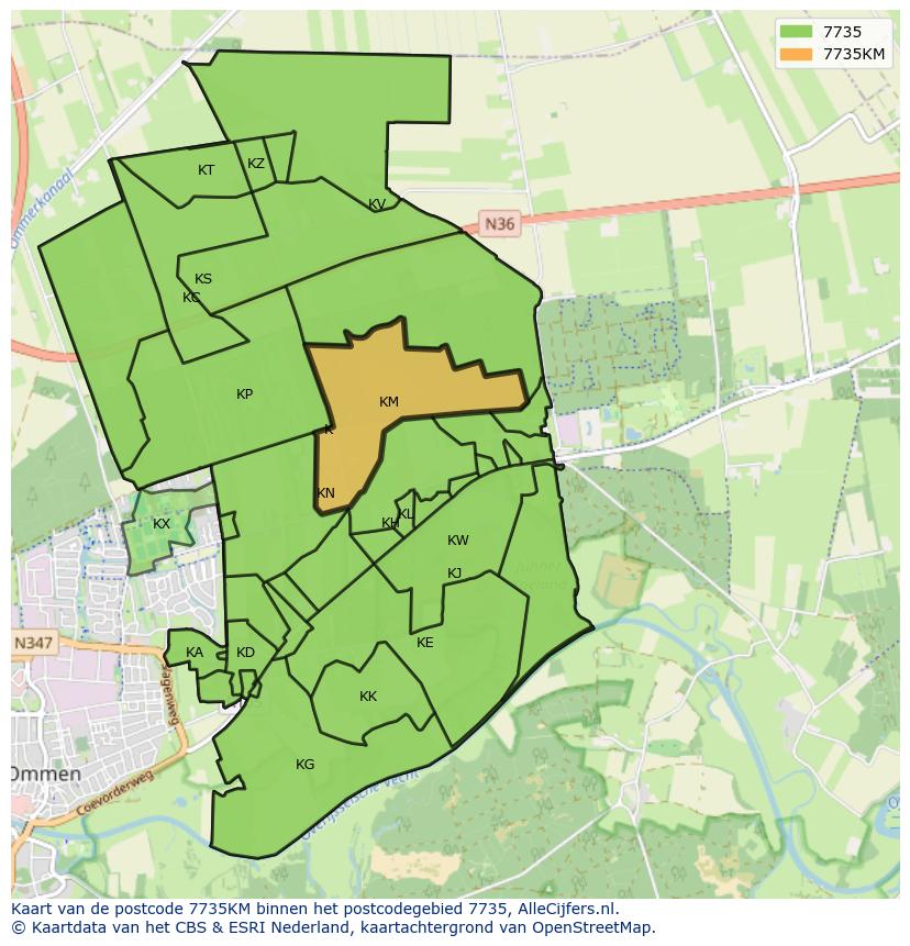 Afbeelding van het postcodegebied 7735 KM op de kaart.