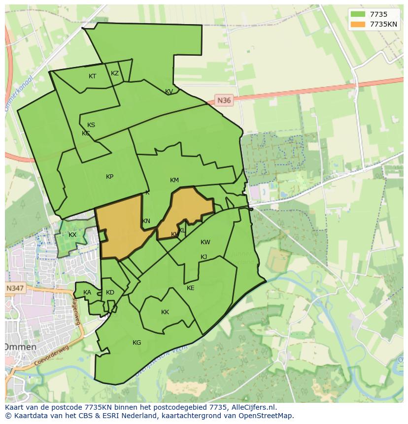 Afbeelding van het postcodegebied 7735 KN op de kaart.