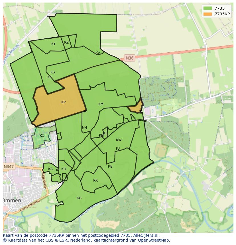 Afbeelding van het postcodegebied 7735 KP op de kaart.