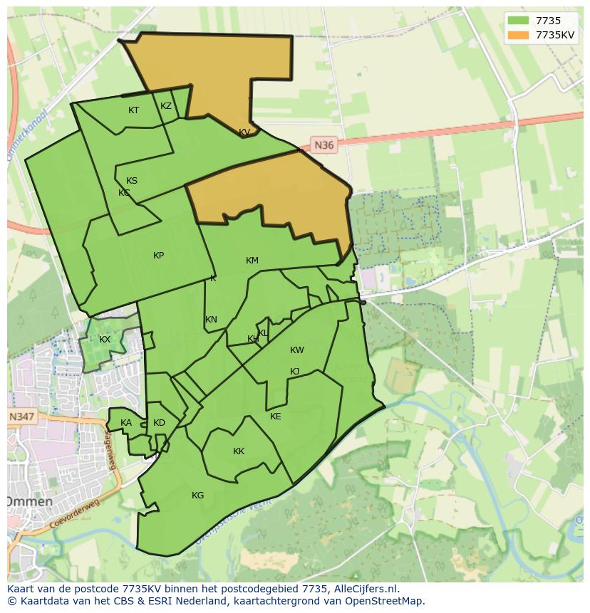 Afbeelding van het postcodegebied 7735 KV op de kaart.