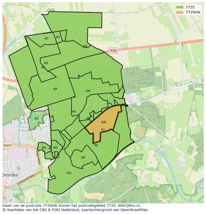 Afbeelding van het postcodegebied 7735 KW op de kaart.