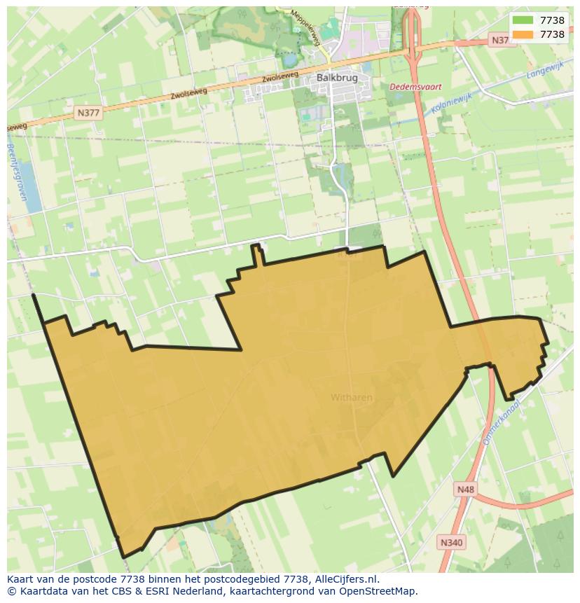 Afbeelding van het postcodegebied 7738 op de kaart.