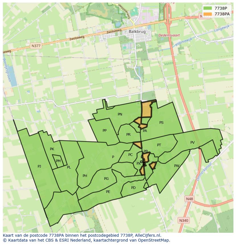 Afbeelding van het postcodegebied 7738 PA op de kaart.
