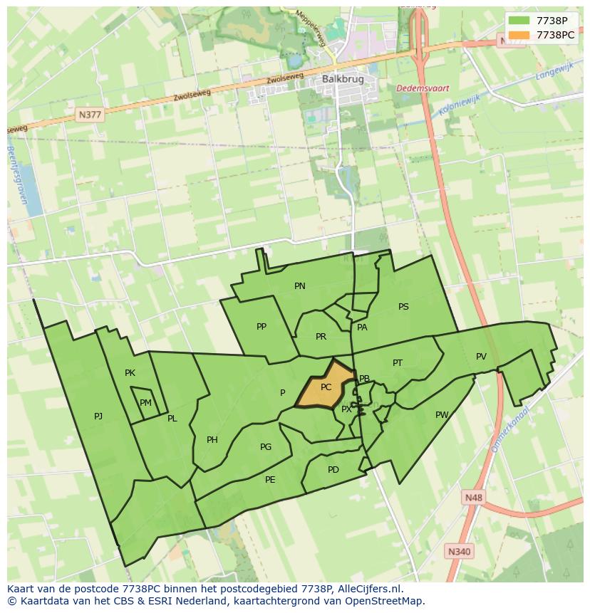 Afbeelding van het postcodegebied 7738 PC op de kaart.