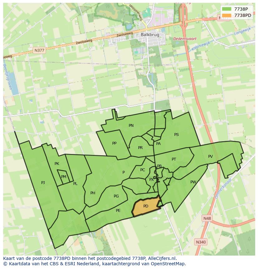 Afbeelding van het postcodegebied 7738 PD op de kaart.