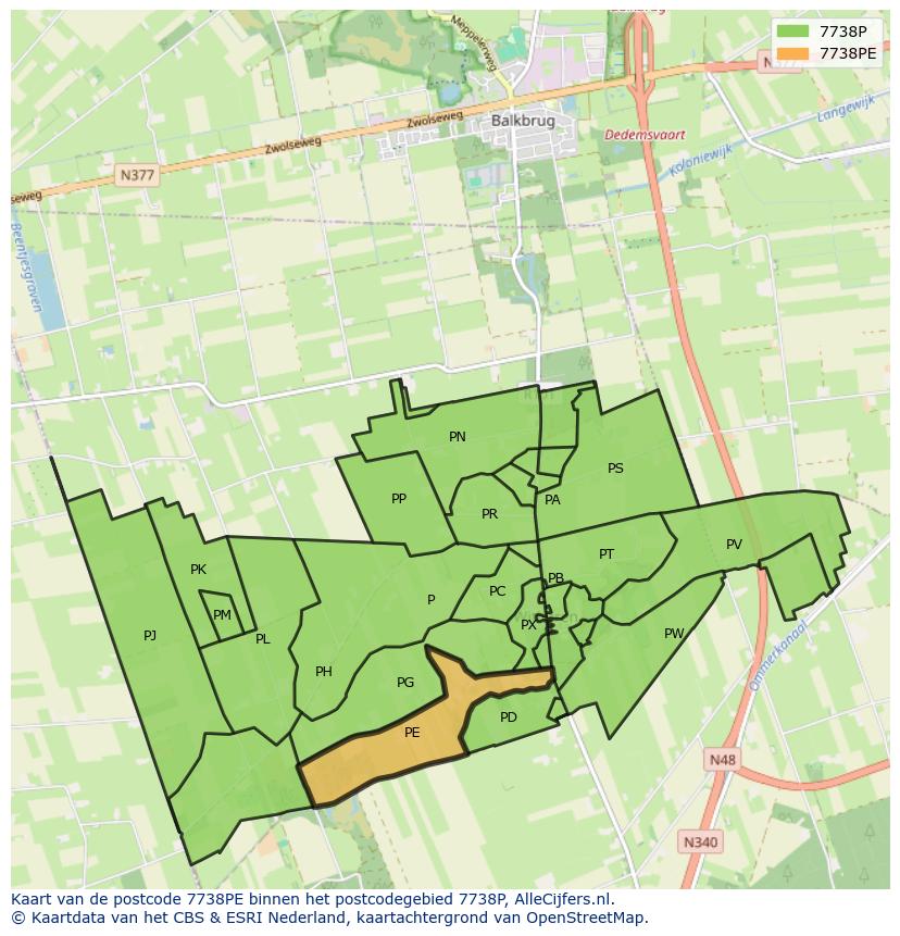 Afbeelding van het postcodegebied 7738 PE op de kaart.