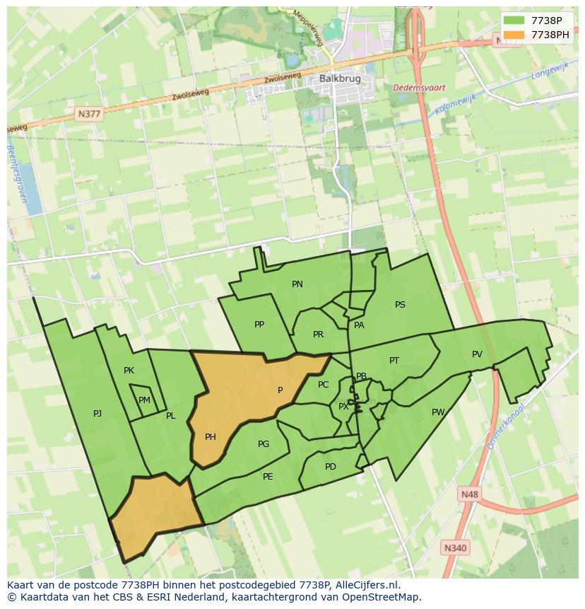 Afbeelding van het postcodegebied 7738 PH op de kaart.