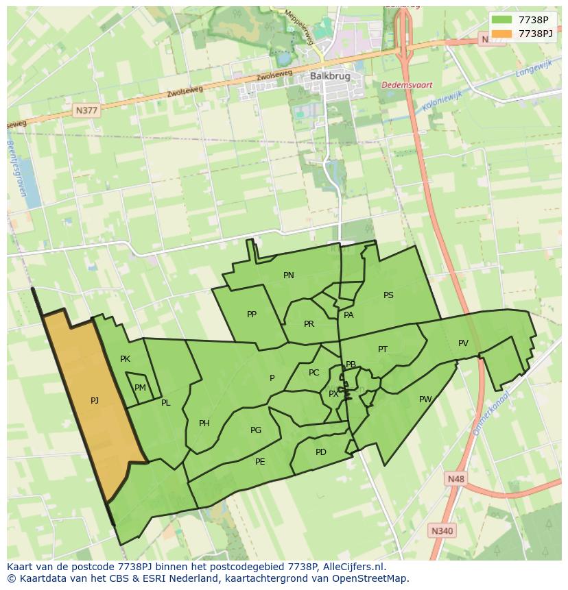 Afbeelding van het postcodegebied 7738 PJ op de kaart.