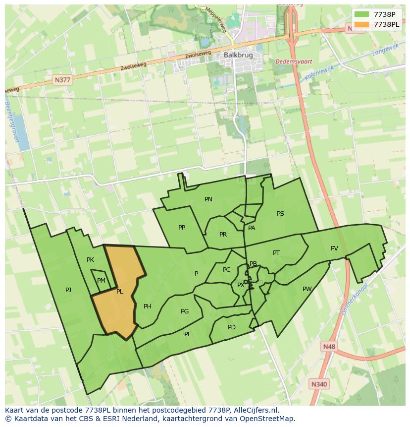 Afbeelding van het postcodegebied 7738 PL op de kaart.