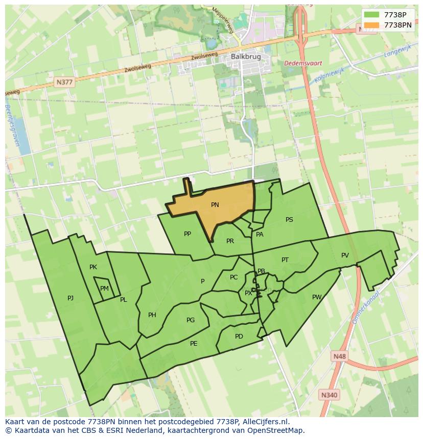 Afbeelding van het postcodegebied 7738 PN op de kaart.