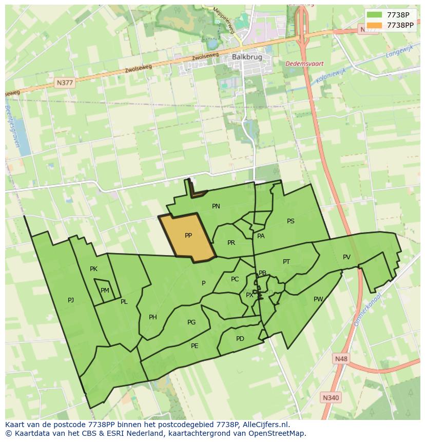 Afbeelding van het postcodegebied 7738 PP op de kaart.
