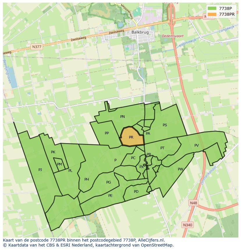 Afbeelding van het postcodegebied 7738 PR op de kaart.