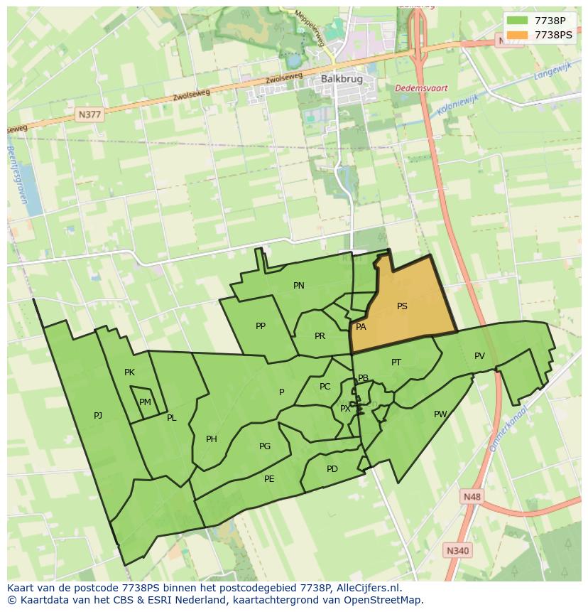 Afbeelding van het postcodegebied 7738 PS op de kaart.