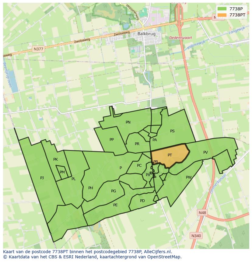 Afbeelding van het postcodegebied 7738 PT op de kaart.