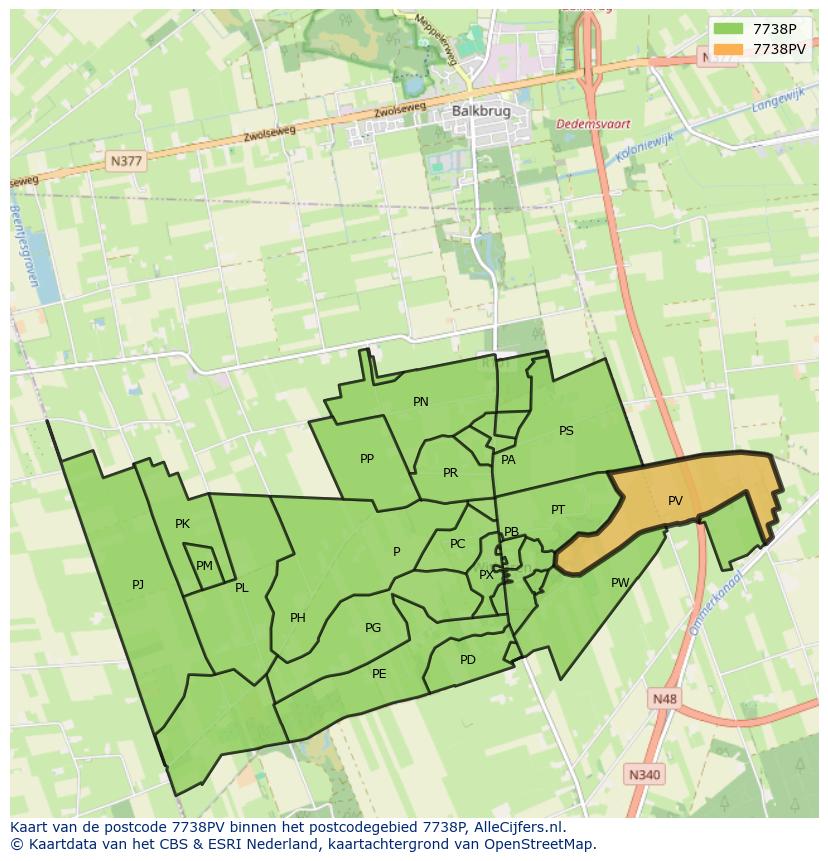 Afbeelding van het postcodegebied 7738 PV op de kaart.