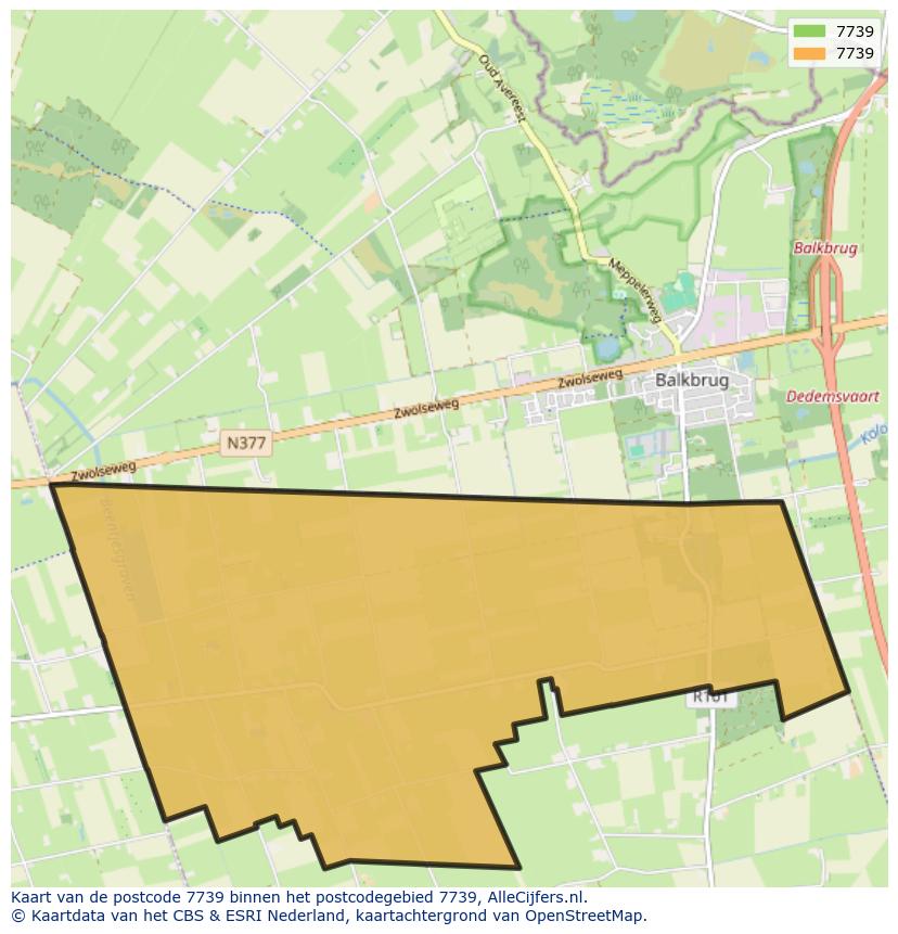 Afbeelding van het postcodegebied 7739 op de kaart.