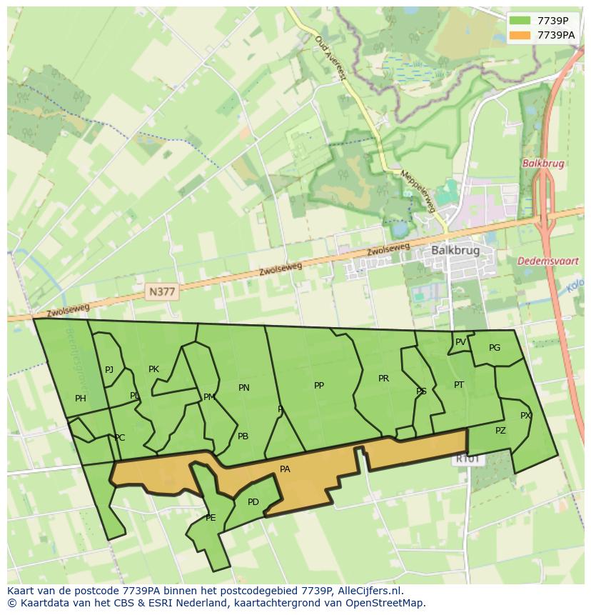 Afbeelding van het postcodegebied 7739 PA op de kaart.