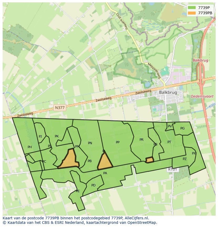 Afbeelding van het postcodegebied 7739 PB op de kaart.