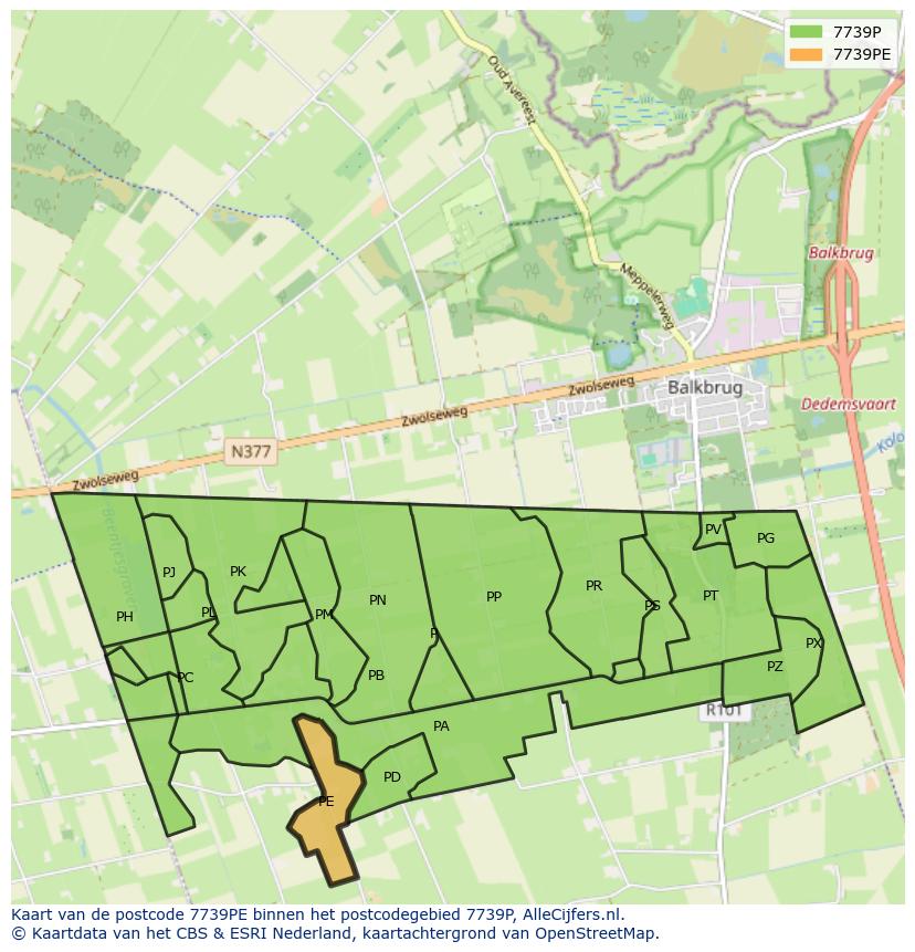 Afbeelding van het postcodegebied 7739 PE op de kaart.