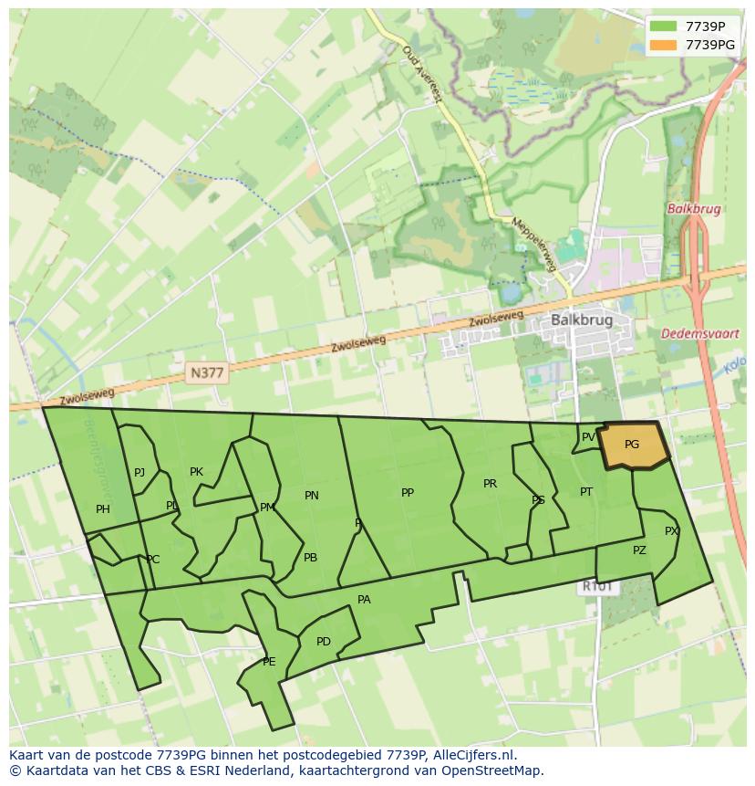 Afbeelding van het postcodegebied 7739 PG op de kaart.