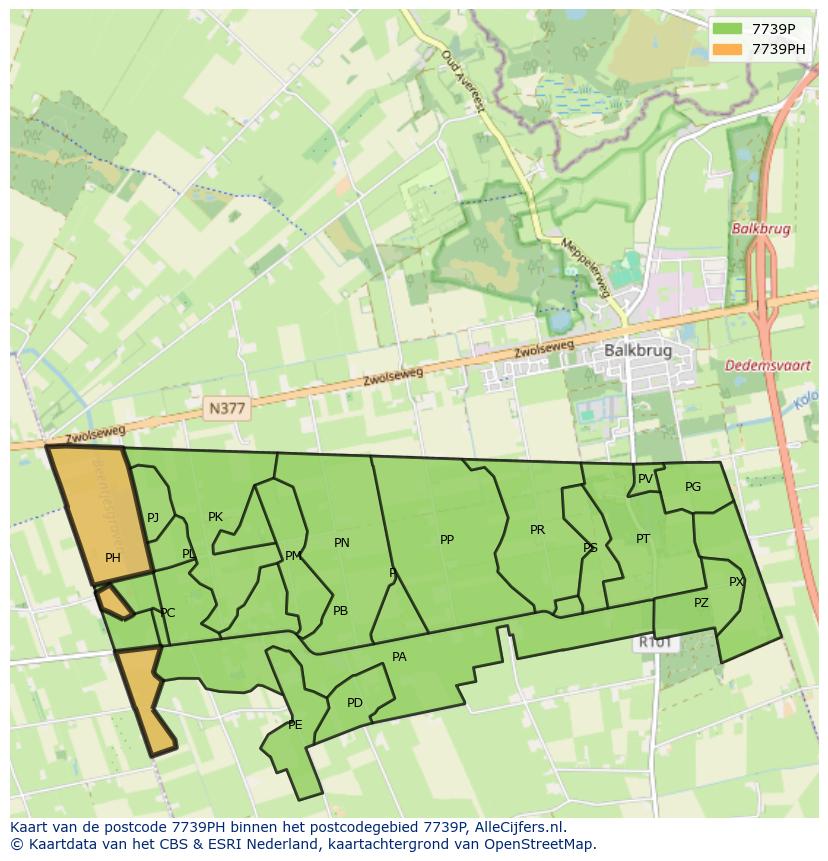 Afbeelding van het postcodegebied 7739 PH op de kaart.