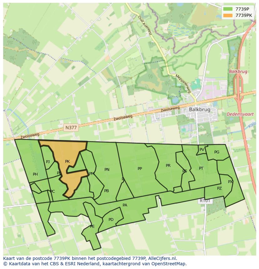 Afbeelding van het postcodegebied 7739 PK op de kaart.