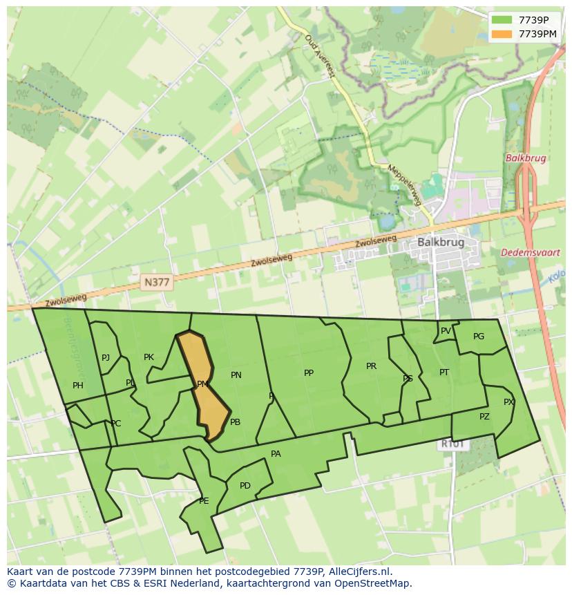 Afbeelding van het postcodegebied 7739 PM op de kaart.