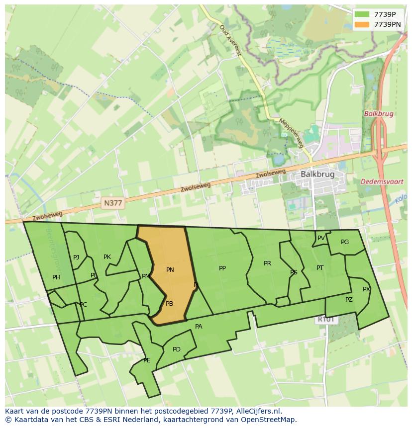 Afbeelding van het postcodegebied 7739 PN op de kaart.