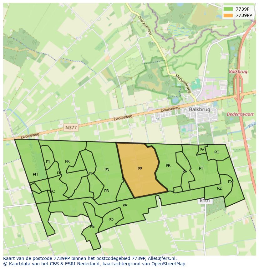 Afbeelding van het postcodegebied 7739 PP op de kaart.