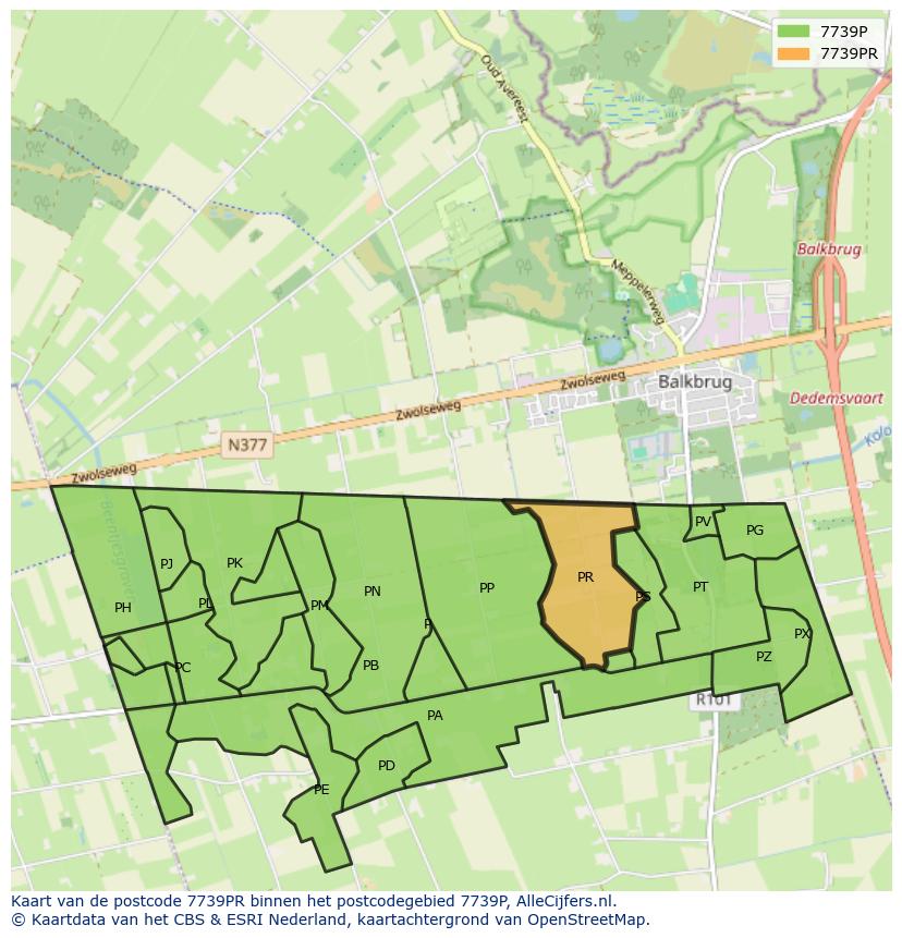 Afbeelding van het postcodegebied 7739 PR op de kaart.