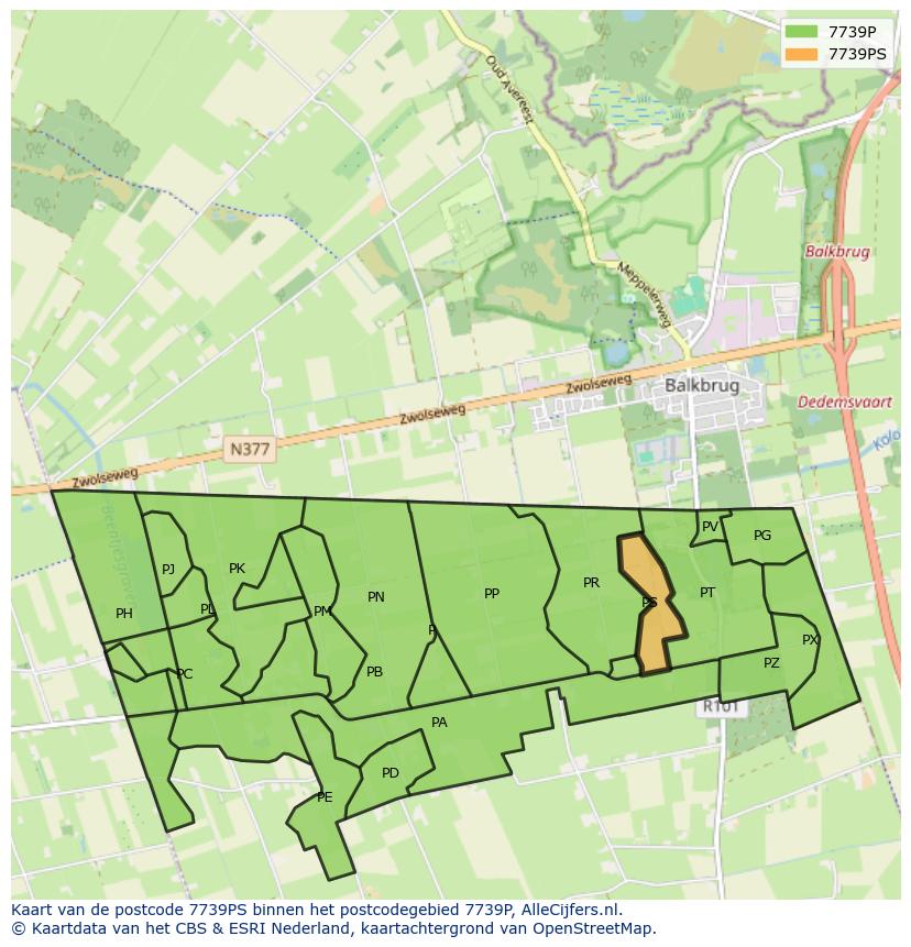 Afbeelding van het postcodegebied 7739 PS op de kaart.