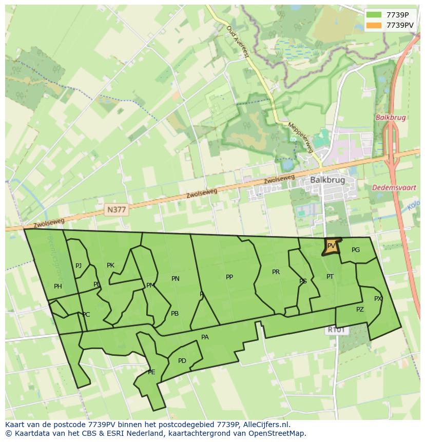 Afbeelding van het postcodegebied 7739 PV op de kaart.