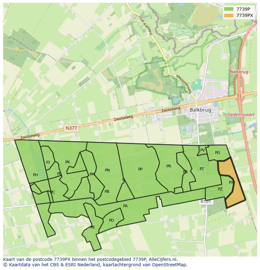 Afbeelding van het postcodegebied 7739 PX op de kaart.