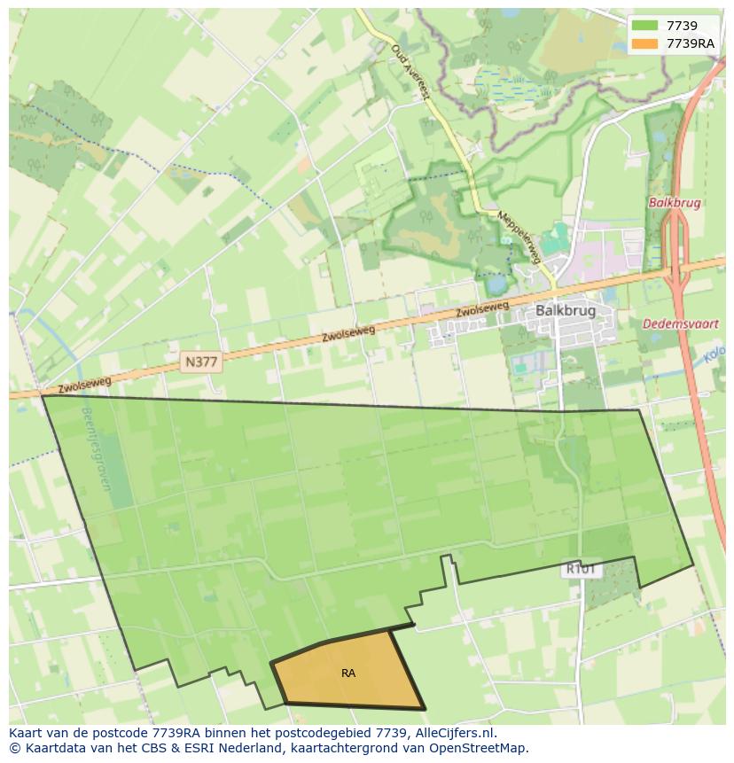 Afbeelding van het postcodegebied 7739 RA op de kaart.