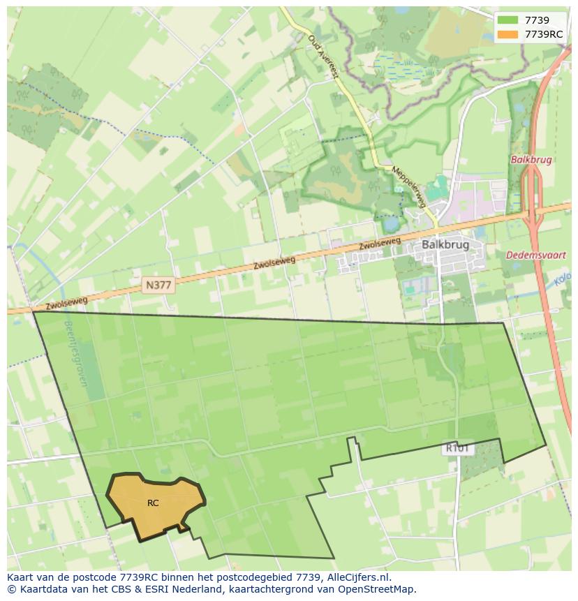 Afbeelding van het postcodegebied 7739 RC op de kaart.