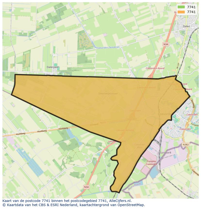 Afbeelding van het postcodegebied 7741 op de kaart.