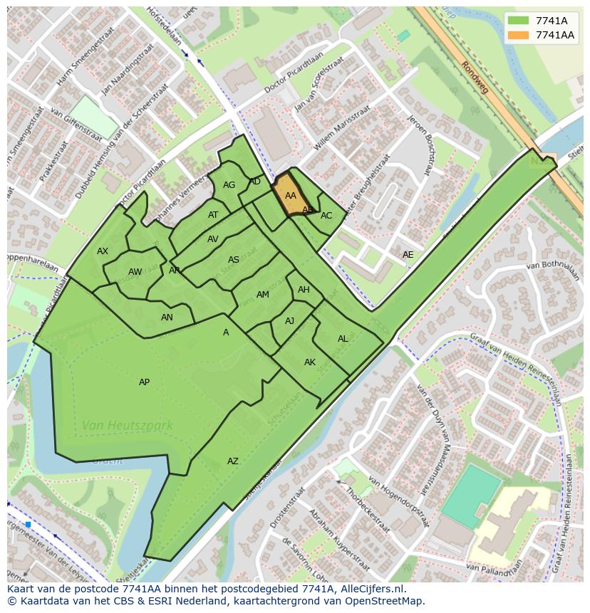 Afbeelding van het postcodegebied 7741 AA op de kaart.