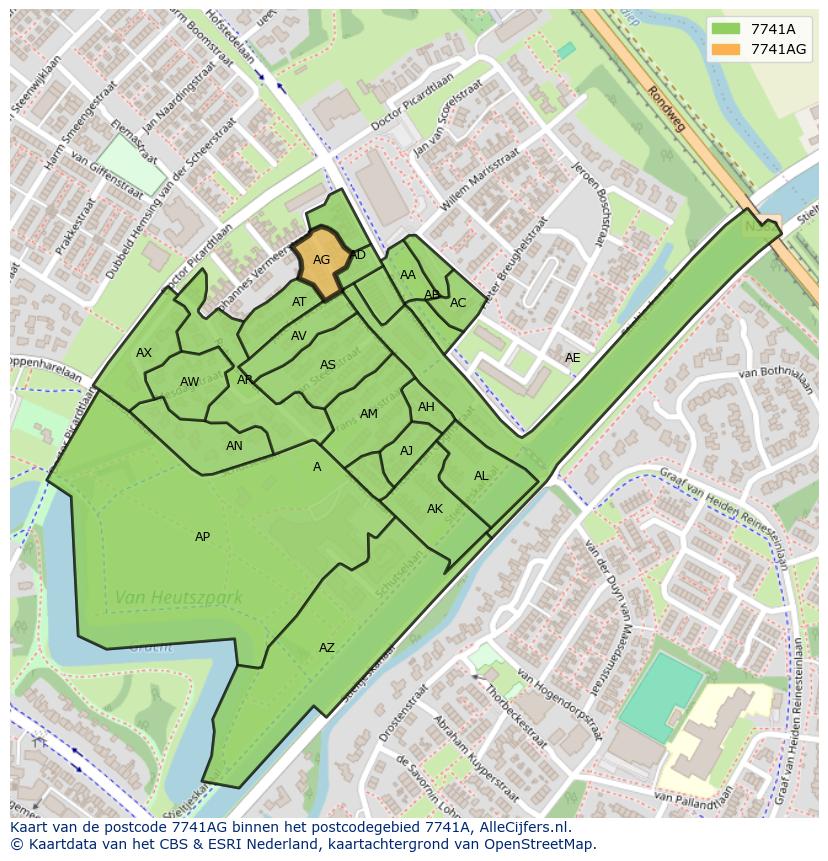 Afbeelding van het postcodegebied 7741 AG op de kaart.