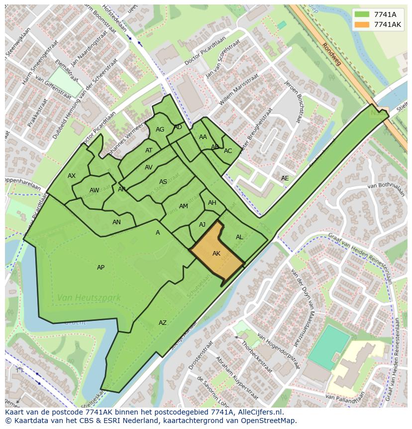 Afbeelding van het postcodegebied 7741 AK op de kaart.