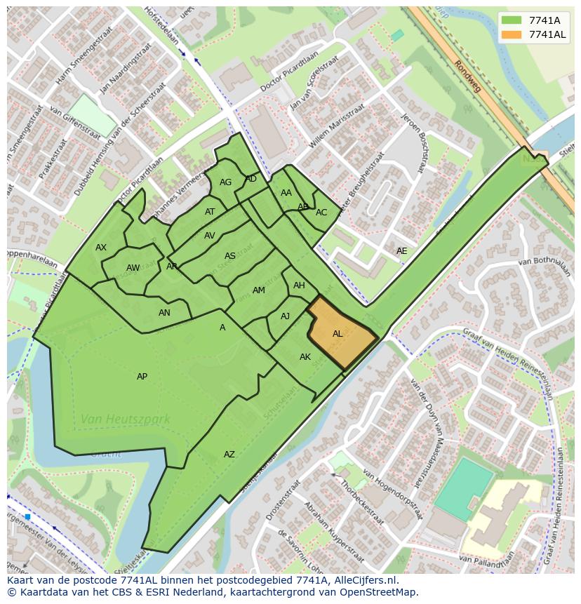 Afbeelding van het postcodegebied 7741 AL op de kaart.