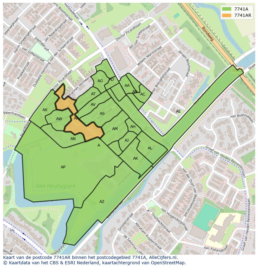 Afbeelding van het postcodegebied 7741 AR op de kaart.