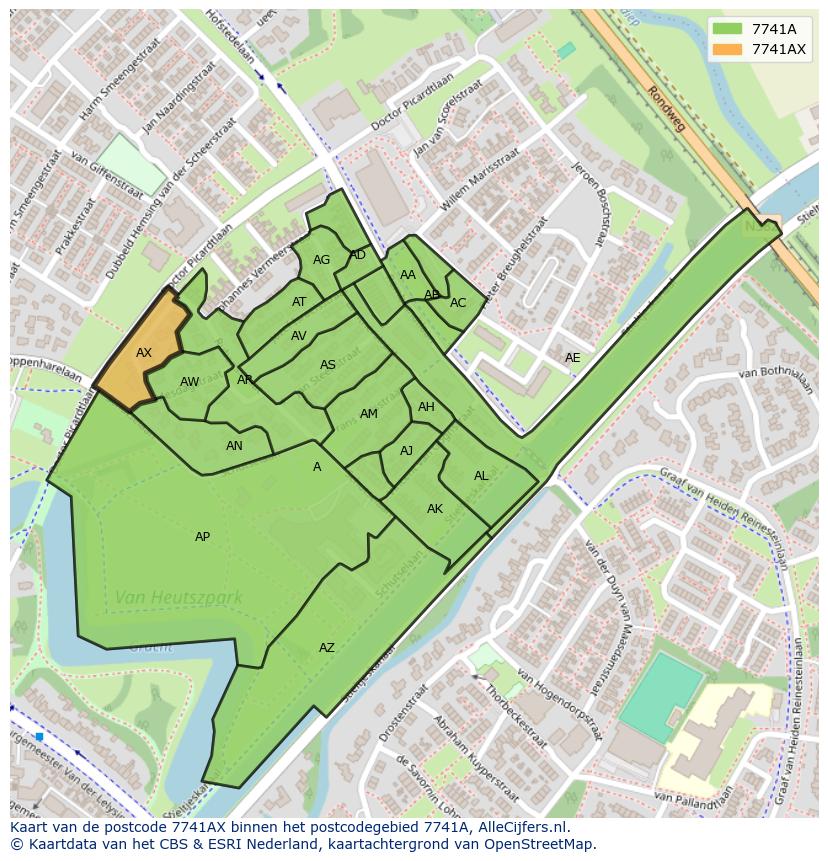 Afbeelding van het postcodegebied 7741 AX op de kaart.