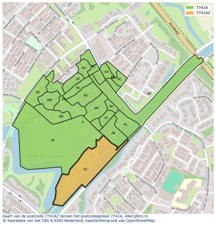 Afbeelding van het postcodegebied 7741 AZ op de kaart.