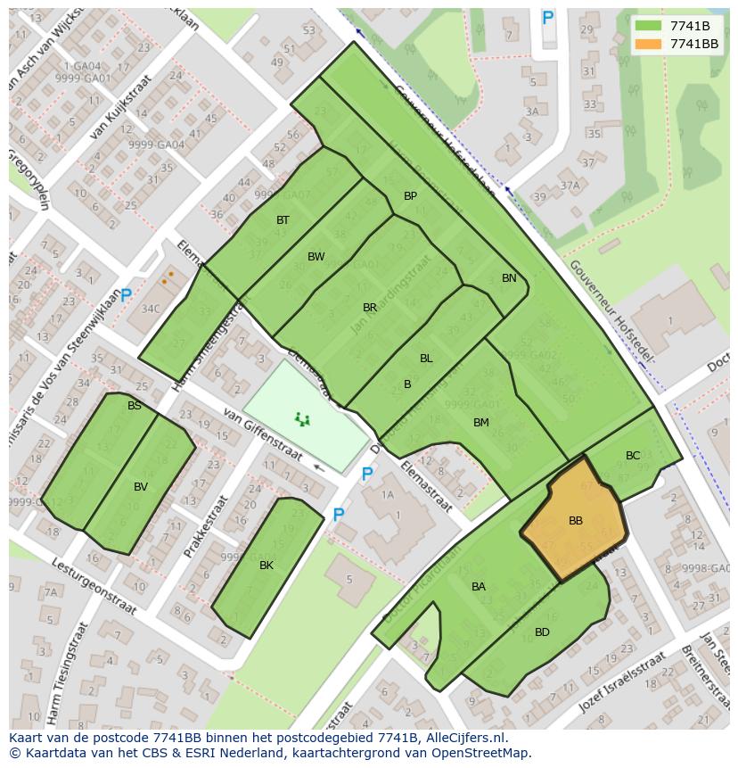 Afbeelding van het postcodegebied 7741 BB op de kaart.