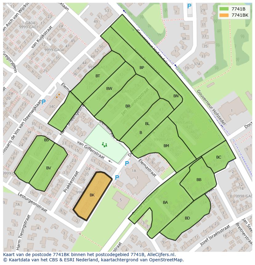 Afbeelding van het postcodegebied 7741 BK op de kaart.