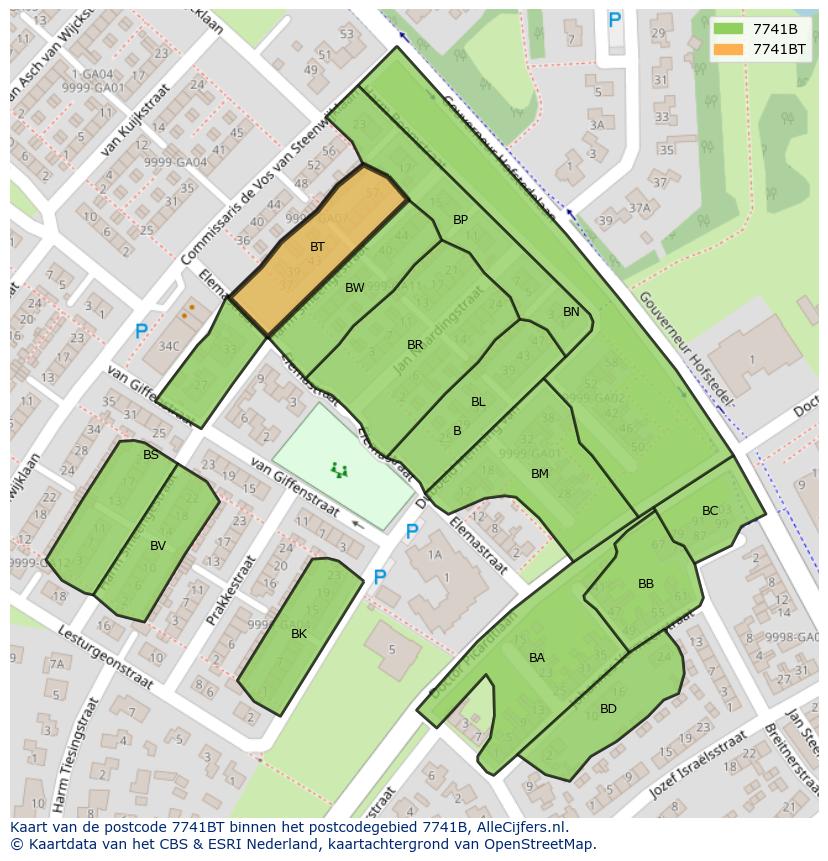 Afbeelding van het postcodegebied 7741 BT op de kaart.